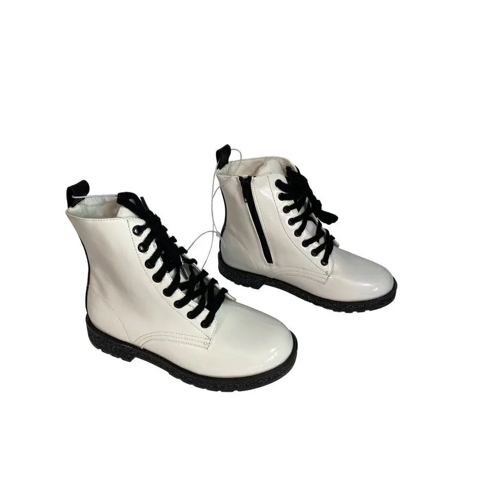 Mia Giuletta Girls White Patent Glitter Sole Boots Size‎ 3
